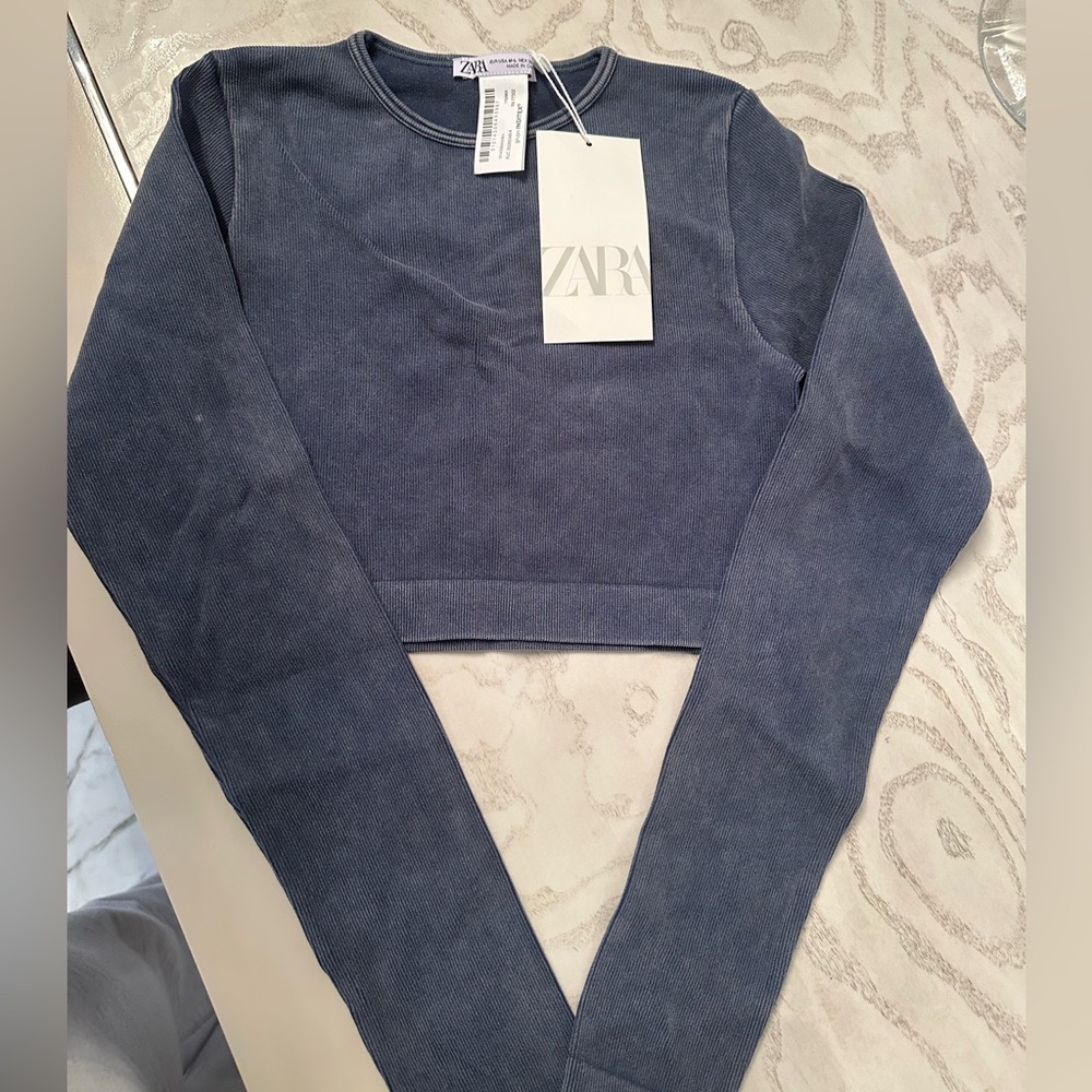 🔔Zara Denim Blue Cropped Long Sleeve Top